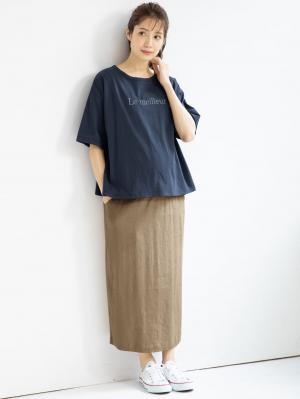 マタニティ トップス|USAコットンドロップショルダーTシャツ マタニティ・授乳服【出産後も長く使える】|ネイビー(ロゴ)