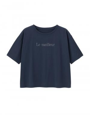 マタニティ トップス|USAコットンドロップショルダーTシャツ マタニティ・授乳服【出産後も長く使える】|ネイビー(ロゴ)