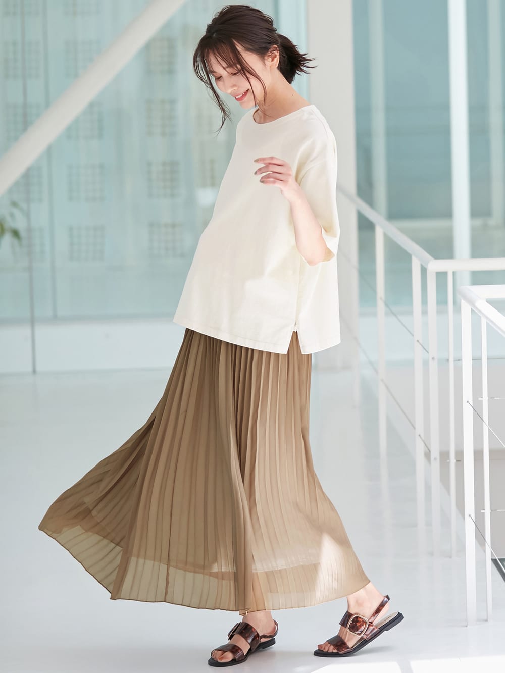 マタニティ トップス|USAコットンドロップショルダーTシャツ マタニティ・授乳服【出産後も長く使える】|オフ(無地)