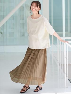 マタニティ トップス|USAコットンドロップショルダーTシャツ マタニティ・授乳服【出産後も長く使える】|オフ(無地)