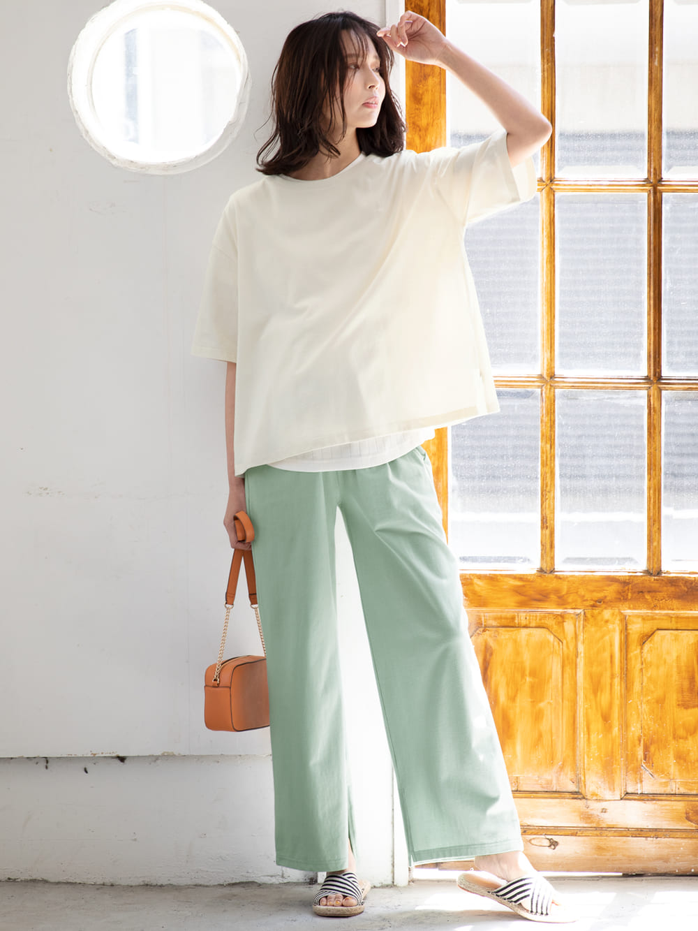 マタニティ トップス|USAコットンドロップショルダーTシャツ マタニティ・授乳服【出産後も長く使える】|オフ(無地)