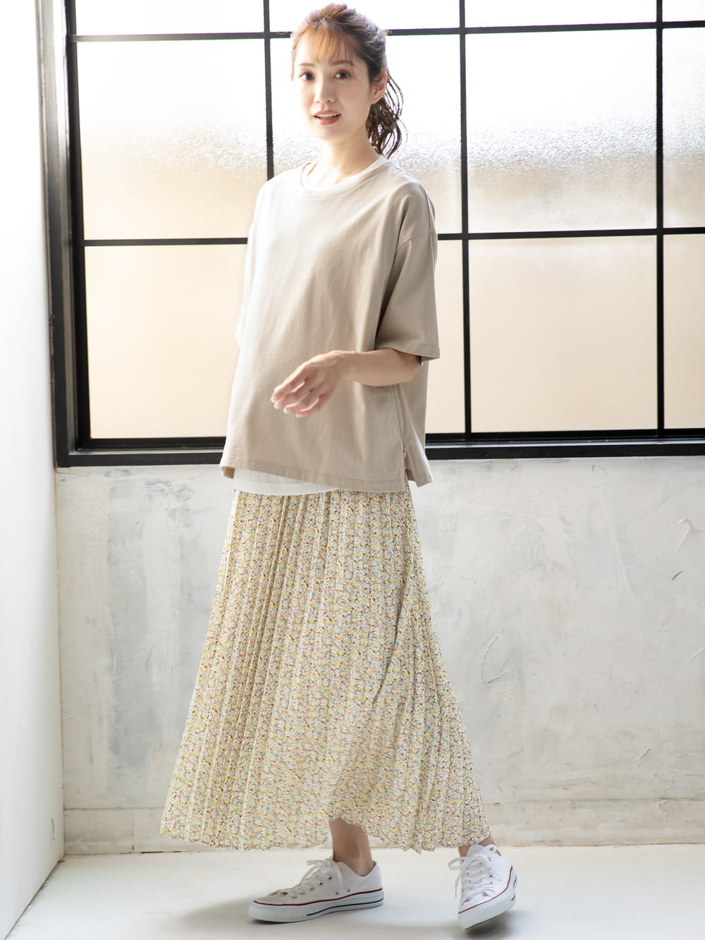 マタニティ トップス|USAコットンドロップショルダーTシャツ マタニティ・授乳服【出産後も長く使える】|グレージュ(無地)