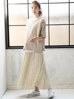 マタニティ トップス|USAコットンドロップショルダーTシャツ マタニティ・授乳服【出産後も長く使える】|グレージュ(無地)