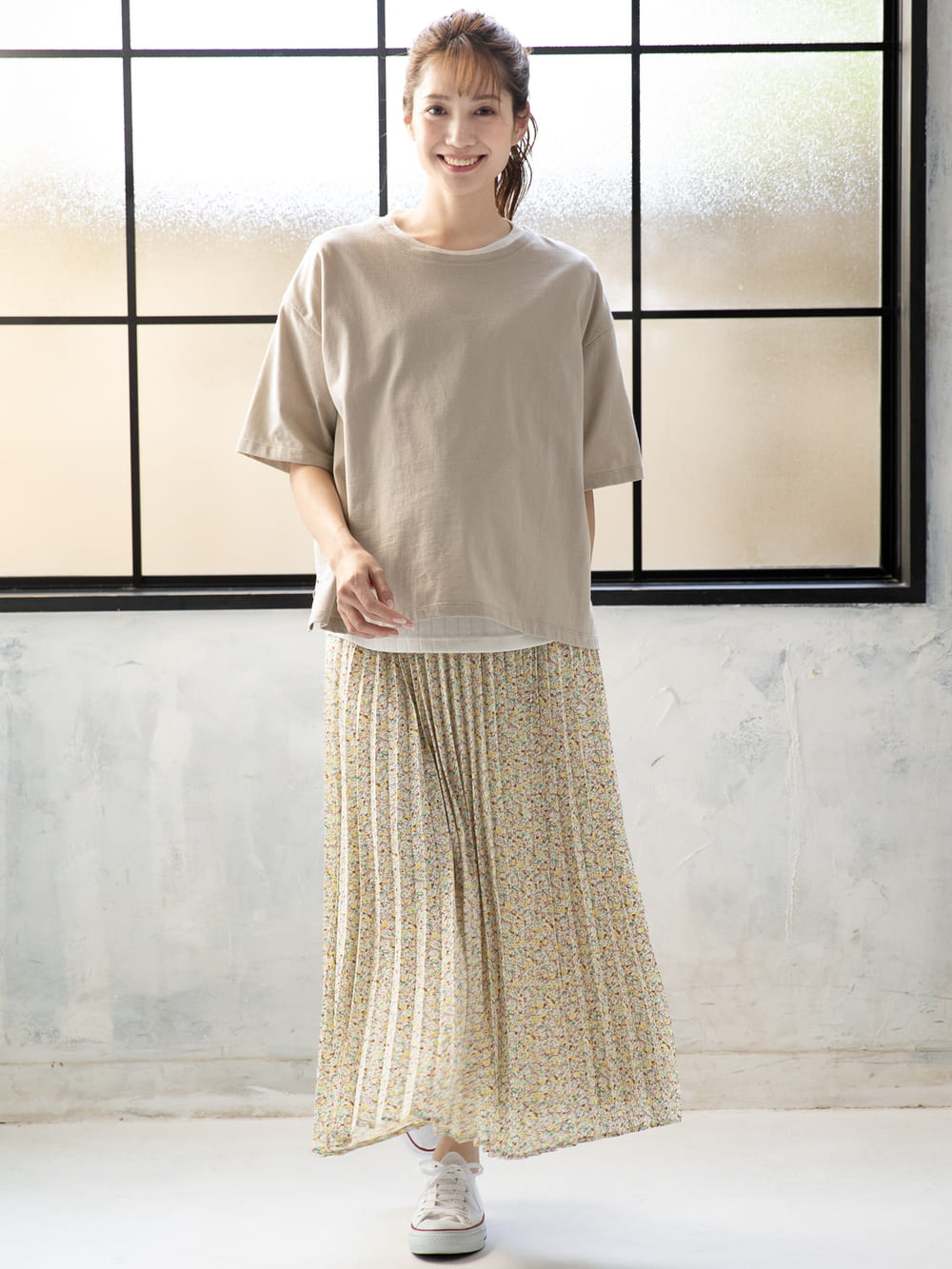 マタニティ トップス|USAコットンドロップショルダーTシャツ マタニティ・授乳服【出産後も長く使える】|グレージュ(無地)