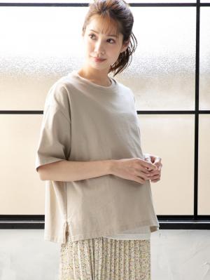 マタニティ トップス|USAコットンドロップショルダーTシャツ マタニティ・授乳服【出産後も長く使える】|グレージュ(無地)