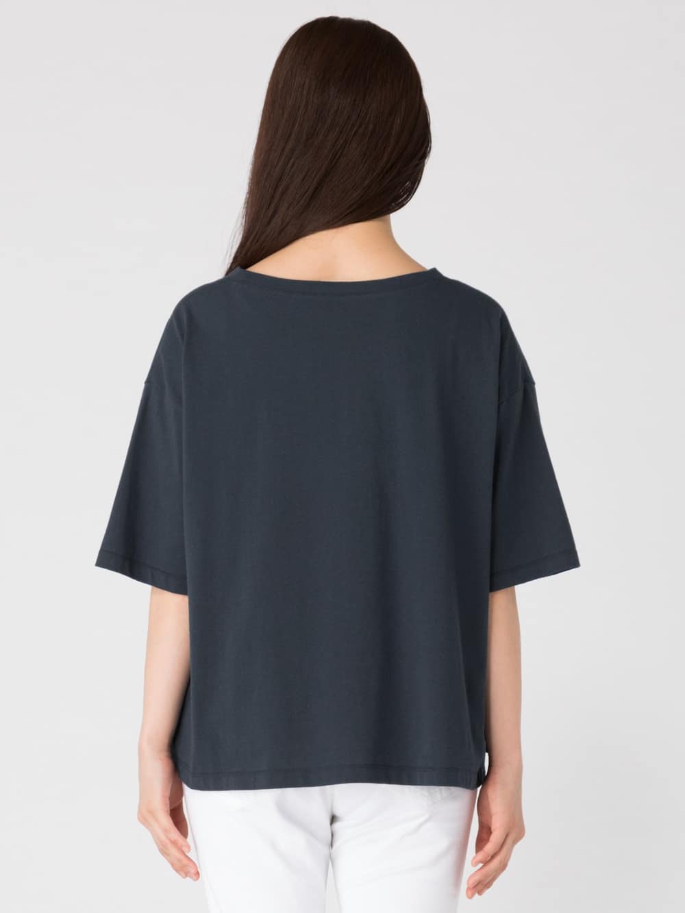 マタニティ トップス|USAコットンドロップショルダーTシャツ マタニティ・授乳服【出産後も長く使える】|ネイビー(ロゴ)