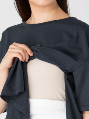 マタニティ トップス|USAコットンドロップショルダーTシャツ マタニティ・授乳服【出産後も長く使える】|ネイビー(ロゴ)