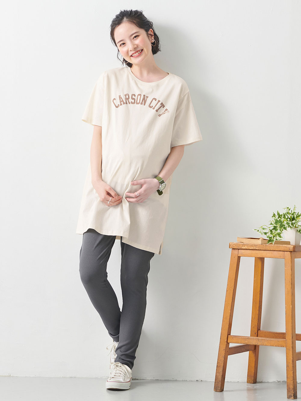 USAコットンチュニックTシャツ マタニティ・授乳服【出産後も長く