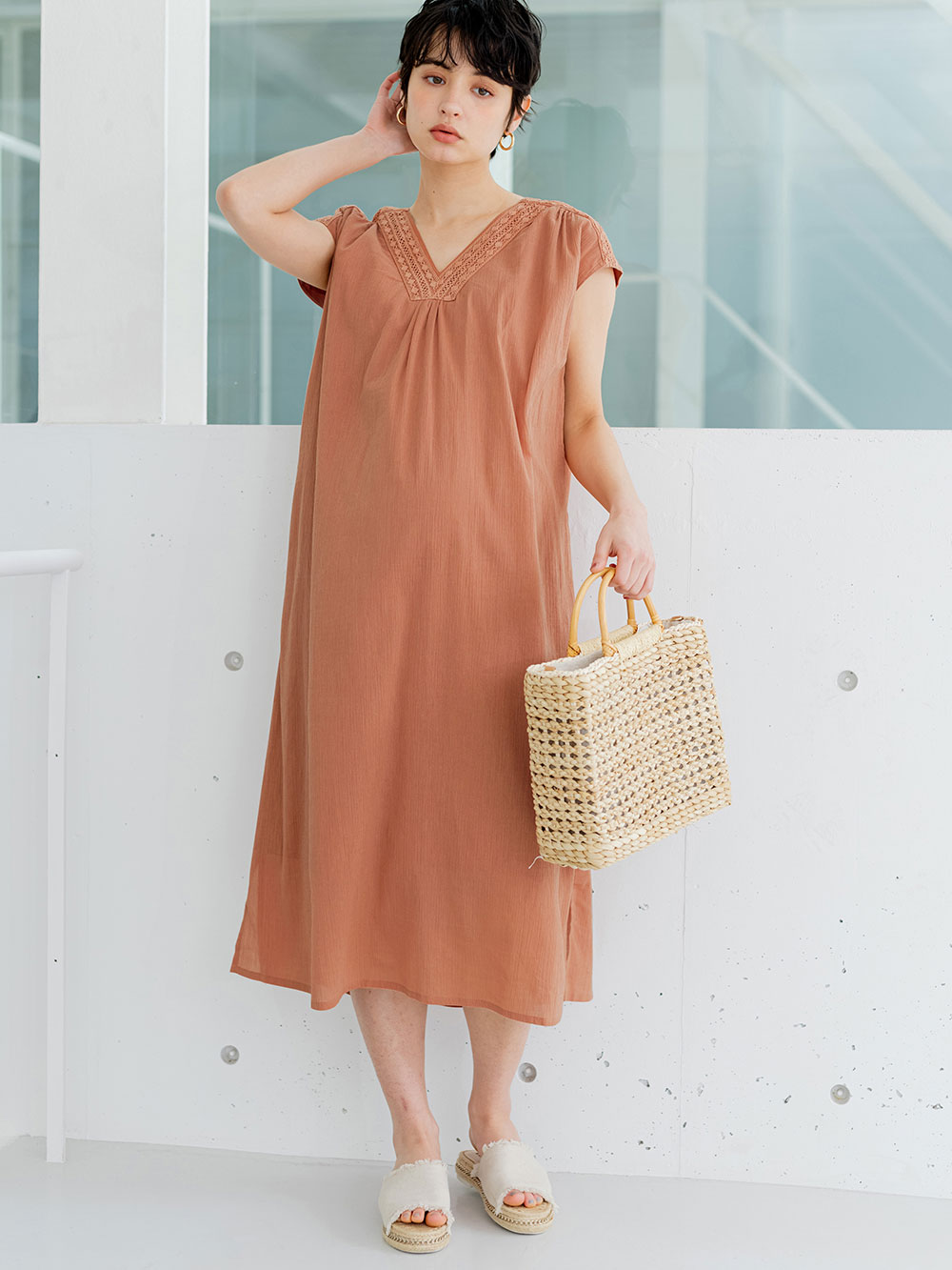 マタニティ ワンピース | 【出産後も長く使える】楊柳レースワンピース マタニティ・授乳服 ｜マタニティウェア・授乳服通販｜ エンジェリーベ 公式