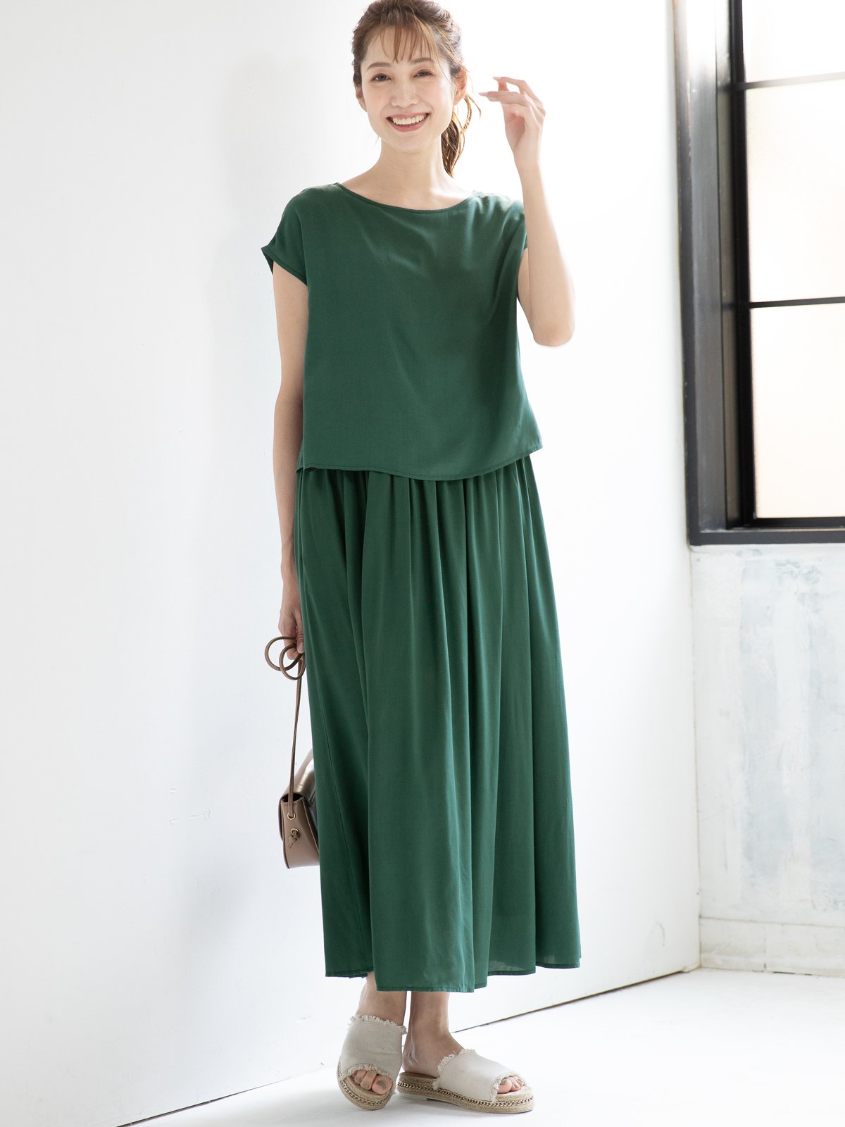 マタニティ ワンピース 授乳口付 レイヤードロングワンピース マタニティウェア 授乳服通販 エンジェリーベ 公式