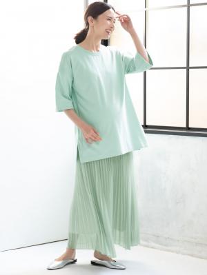 マタニティ スカート|【産前産後】ライトシフォンプリーツスカート【出産後も長く使える】|ミント