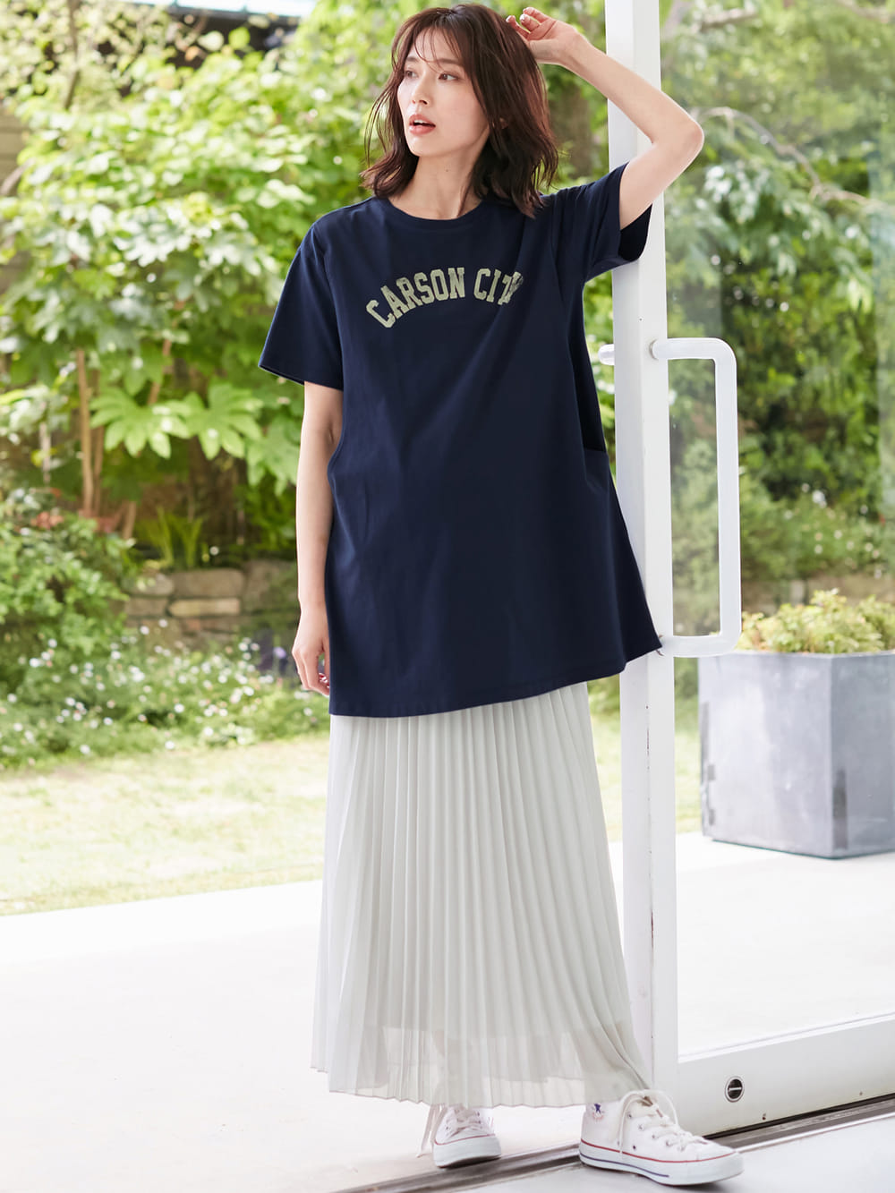 マタニティ スカート|【産前産後】ライトシフォンプリーツスカート【出産後も長く使える】|ライトグレー