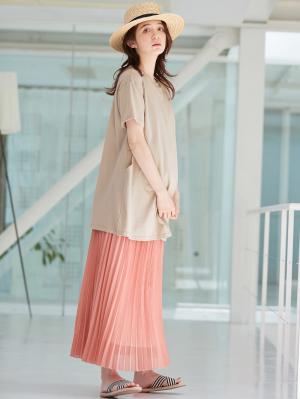 マタニティ スカート|【産前産後】ライトシフォンプリーツスカート【出産後も長く使える】|スモーキーオレンジ