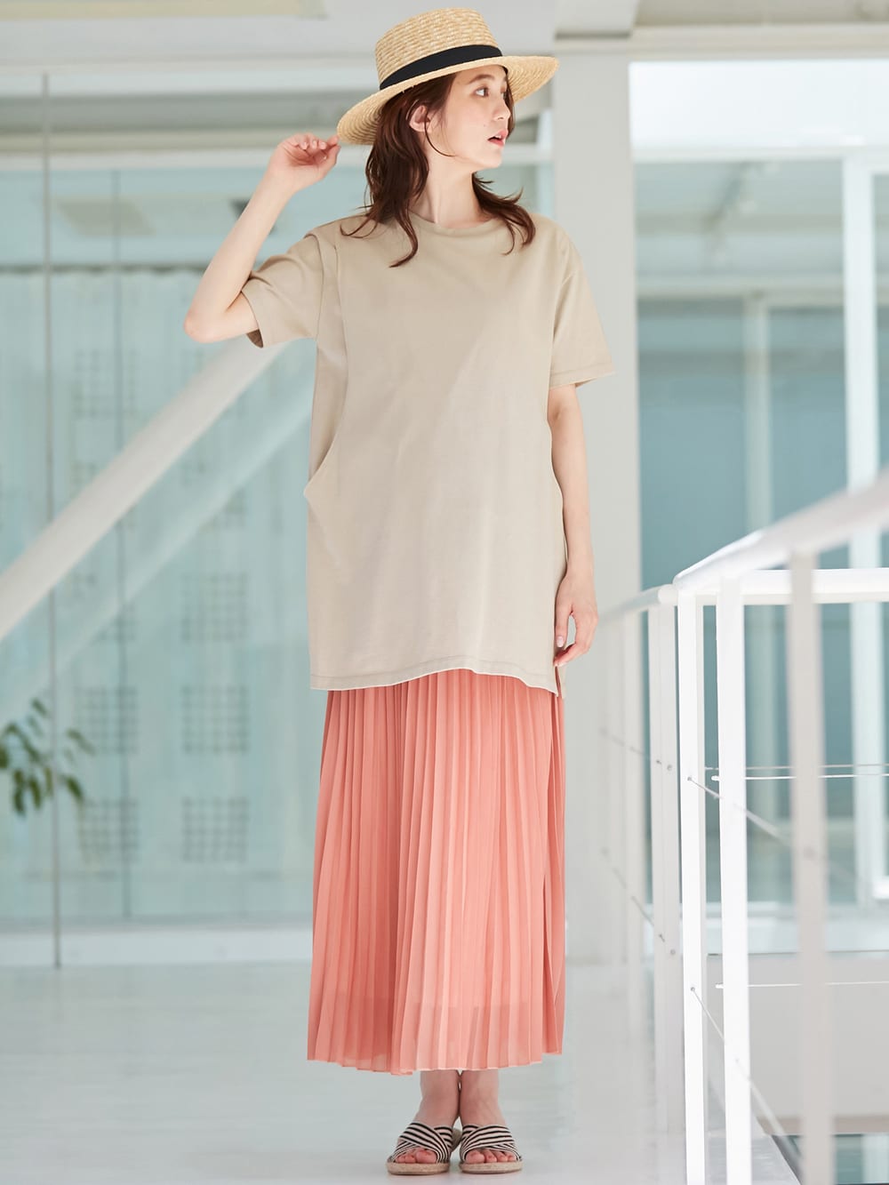 マタニティ スカート|【産前産後】ライトシフォンプリーツスカート【出産後も長く使える】|スモーキーオレンジ