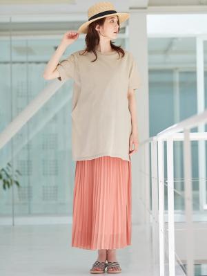マタニティ スカート|【産前産後】ライトシフォンプリーツスカート【出産後も長く使える】|スモーキーオレンジ