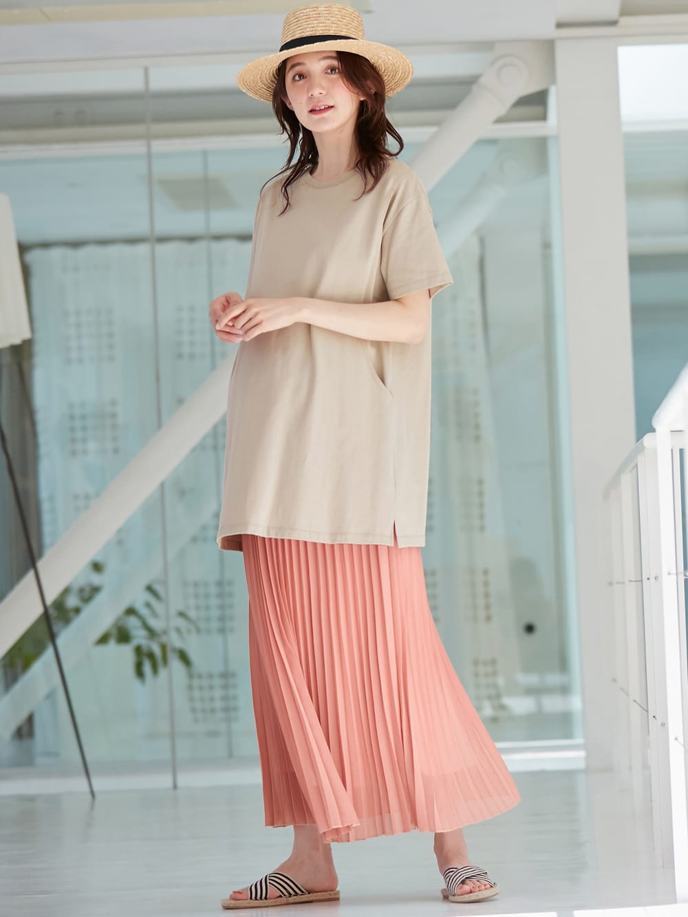 マタニティ スカート|【産前産後】ライトシフォンプリーツスカート【出産後も長く使える】|スモーキーオレンジ