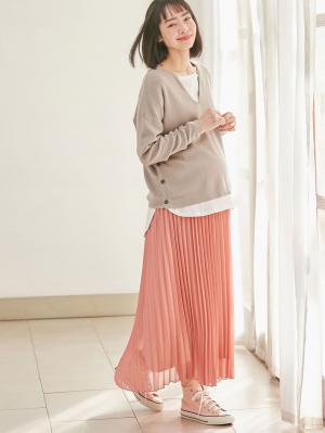 マタニティ スカート|【産前産後】ライトシフォンプリーツスカート【出産後も長く使える】|スモーキーオレンジ