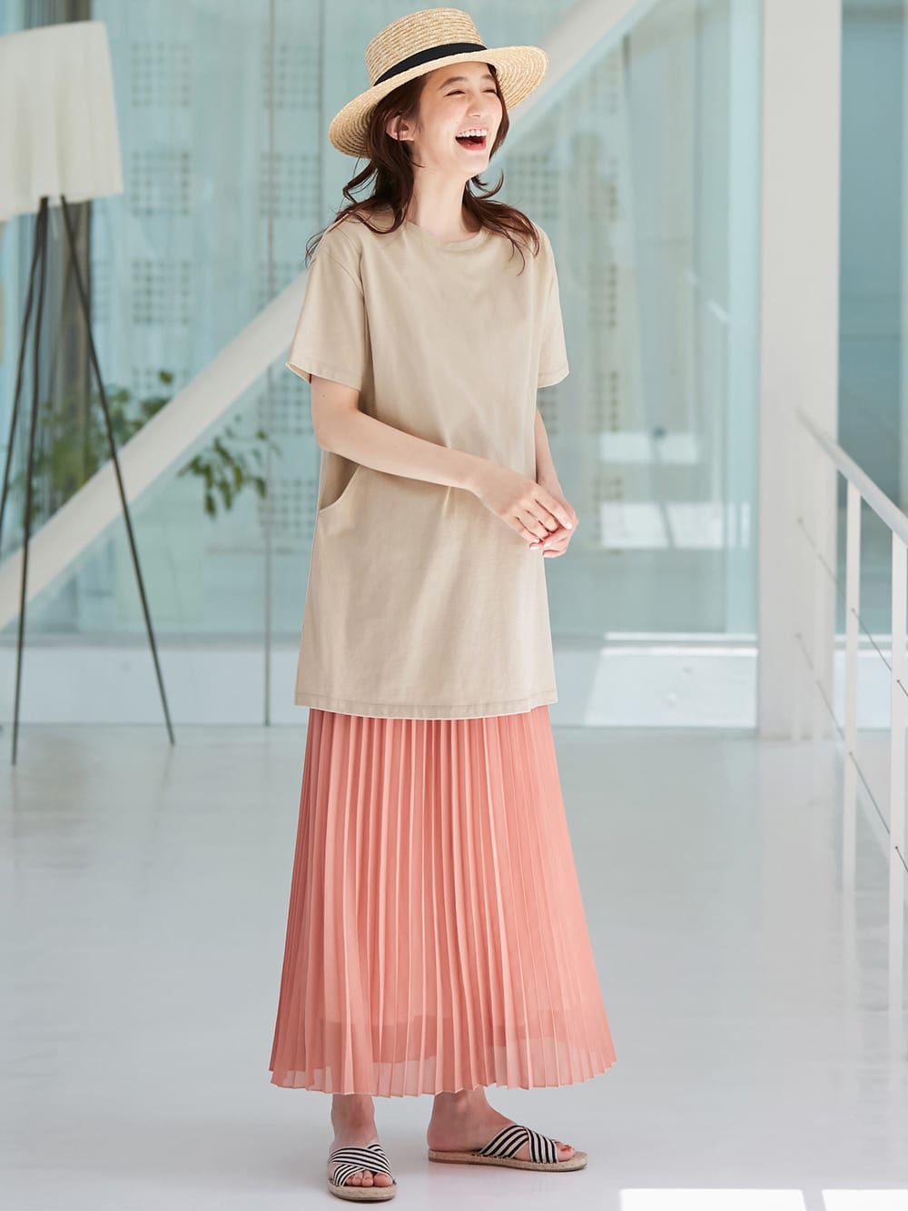 マタニティ スカート|【産前産後】ライトシフォンプリーツスカート【出産後も長く使える】|スモーキーオレンジ