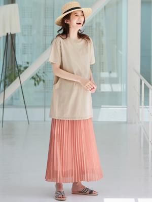 マタニティ スカート|【産前産後】ライトシフォンプリーツスカート【出産後も長く使える】|スモーキーオレンジ