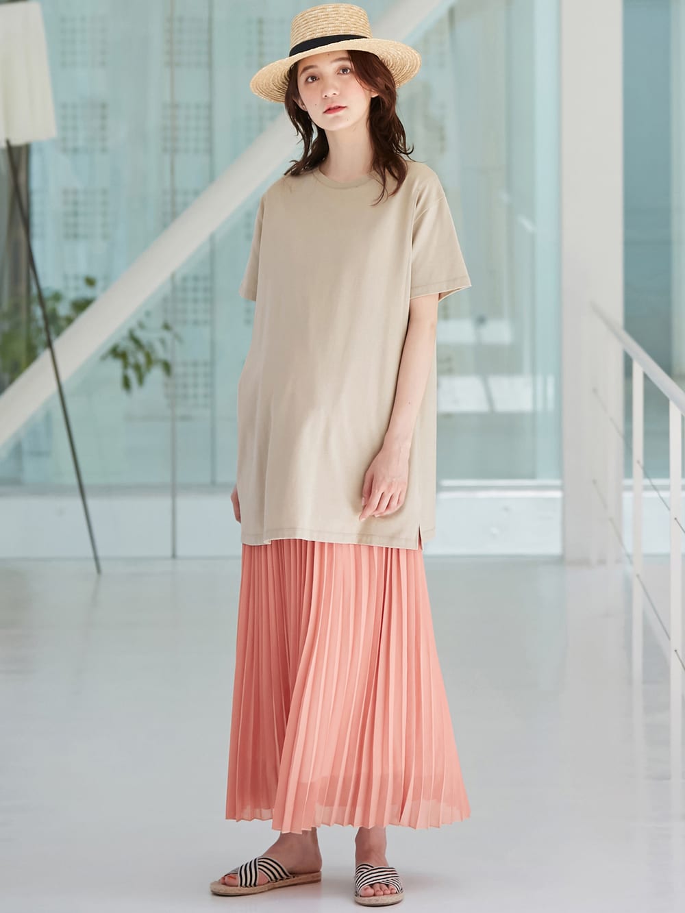 マタニティ スカート|【産前産後】ライトシフォンプリーツスカート【出産後も長く使える】|スモーキーオレンジ