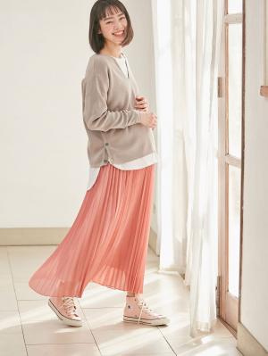 マタニティ スカート|【産前産後】ライトシフォンプリーツスカート【出産後も長く使える】|スモーキーオレンジ