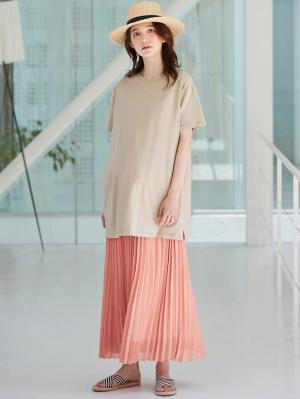 マタニティ スカート|【産前産後】ライトシフォンプリーツスカート【出産後も長く使える】|スモーキーオレンジ