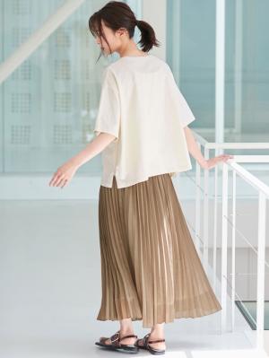 マタニティ スカート|【産前産後】ライトシフォンプリーツスカート【出産後も長く使える】|モカ