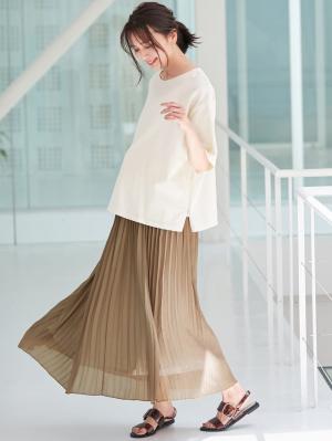 マタニティ スカート|【産前産後】ライトシフォンプリーツスカート【出産後も長く使える】|モカ