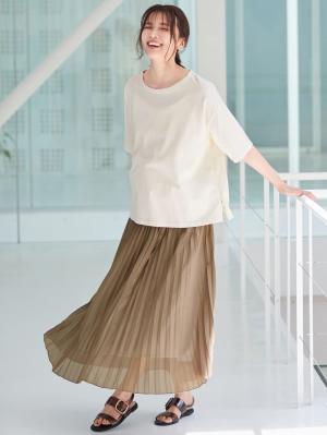マタニティ スカート|【産前産後】ライトシフォンプリーツスカート【出産後も長く使える】|モカ