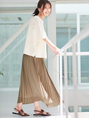 マタニティ スカート|【産前産後】ライトシフォンプリーツスカート【出産後も長く使える】|モカ