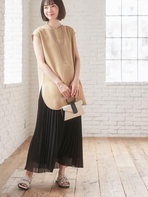 マタニティ スカート|【産前産後】ライトシフォンプリーツスカート【出産後も長く使える】|ブラック