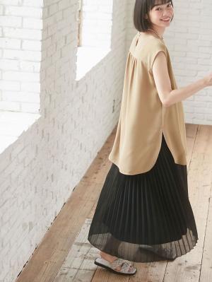マタニティ スカート|【産前産後】ライトシフォンプリーツスカート【出産後も長く使える】|ブラック