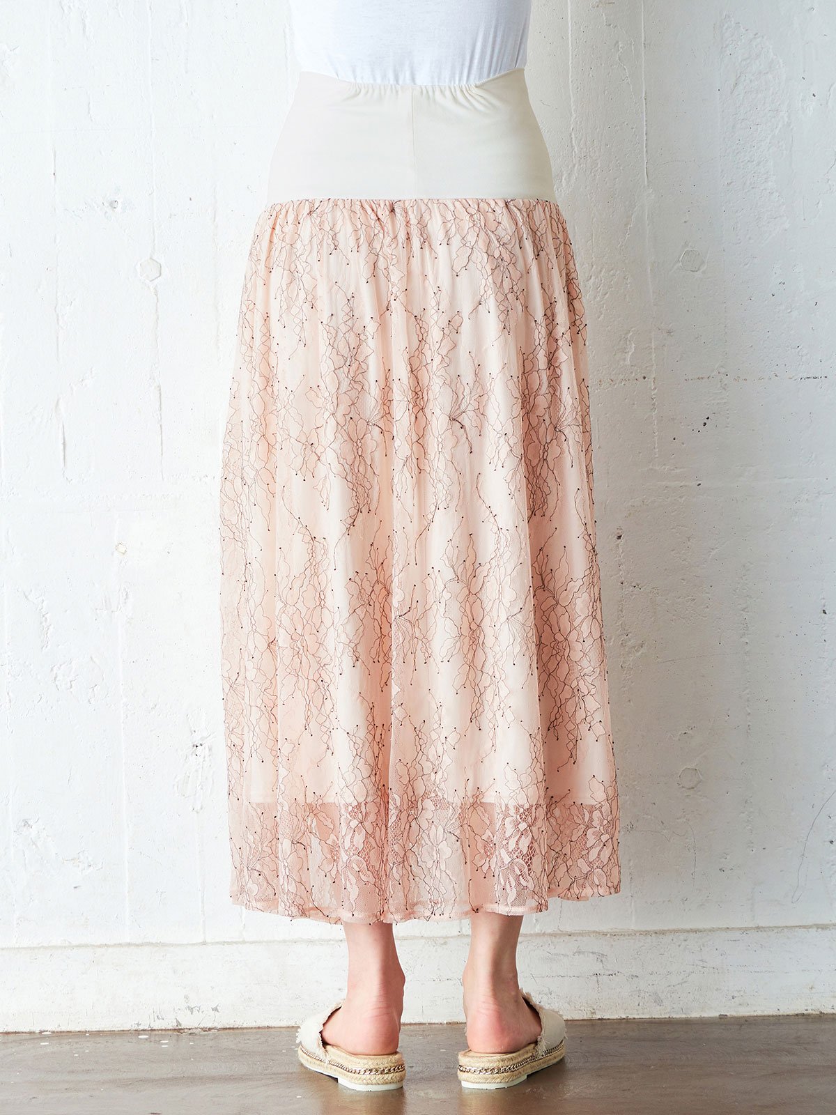 マタニティ スカート|【産前産後】シアーレースフラワーギャザースカート【出産後も長く使える】