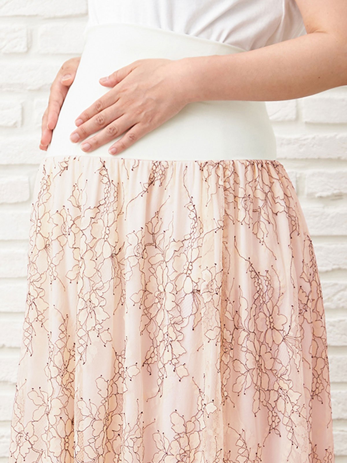 マタニティ スカート|【産前産後】シアーレースフラワーギャザースカート【出産後も長く使える】