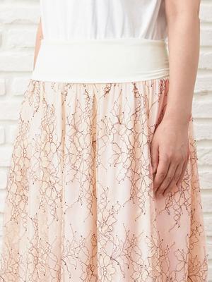 マタニティ スカート|【産前産後】シアーレースフラワーギャザースカート【出産後も長く使える】