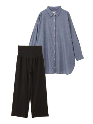 授乳しやすい】【セット】ダンガリーチュニックシャツ＆産前産後