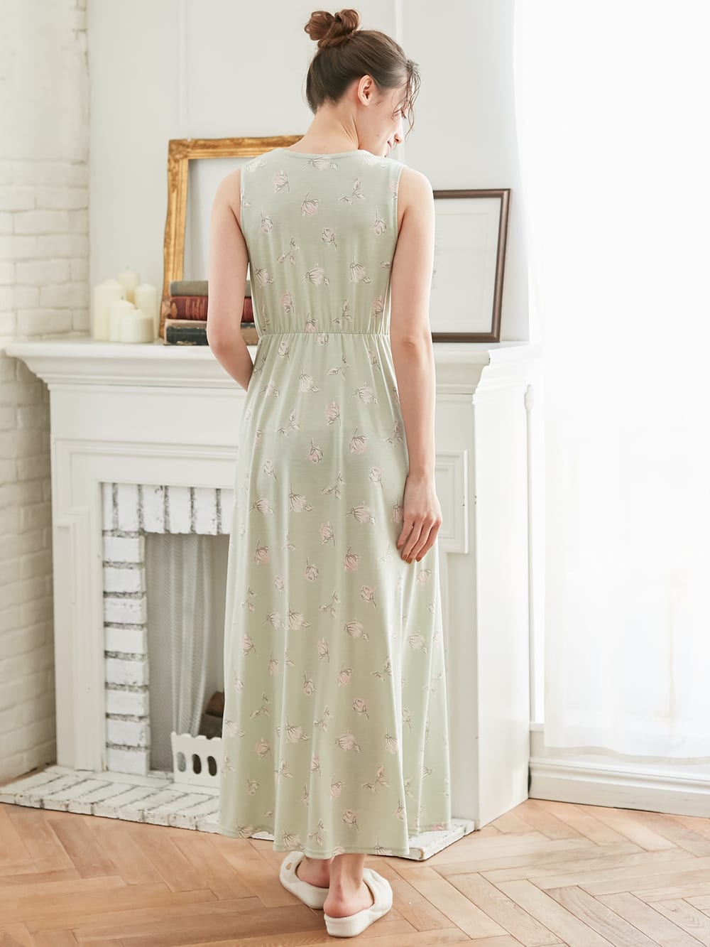 マタニティ パジャマ・ルームウェア|【授乳しやすい】カップ付カシュクールノースリーブロングワンピース