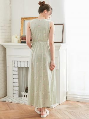 マタニティ パジャマ・ルームウェア|【授乳しやすい】カップ付カシュクールノースリーブロングワンピース