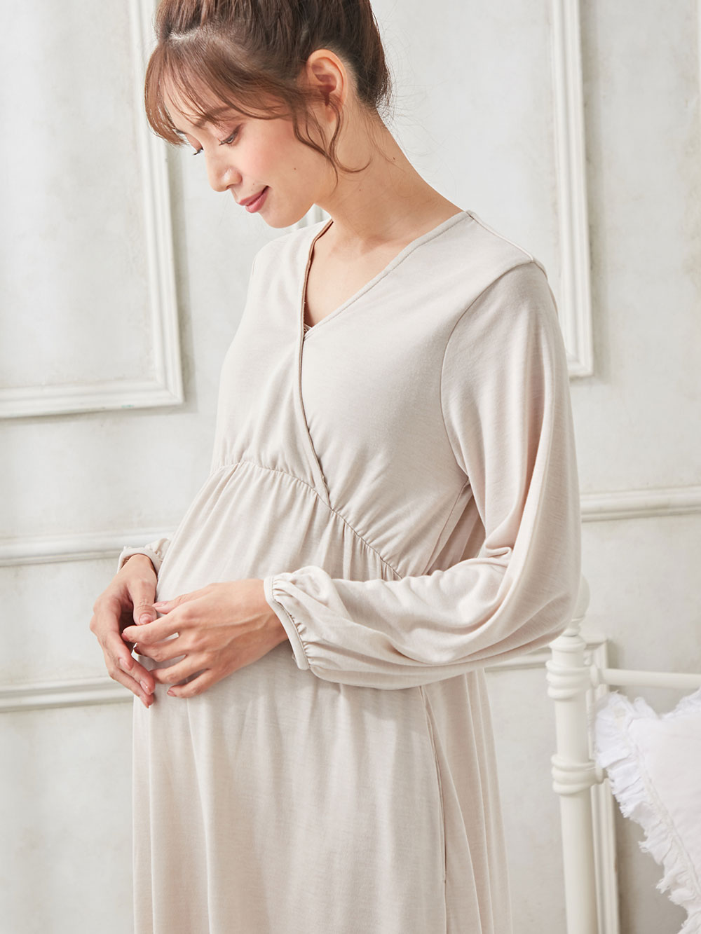 マタニティ パジャマ ルームウェア カップ付カシュクール長袖ロングワンピース マタニティウェア 授乳服通販 エンジェリーベ 公式 マタニティ パジャマ ルームウェア カップ付カシュクール長袖ロングワンピース マタニティウェア 授乳服通販 エンジェリーベ 公式
