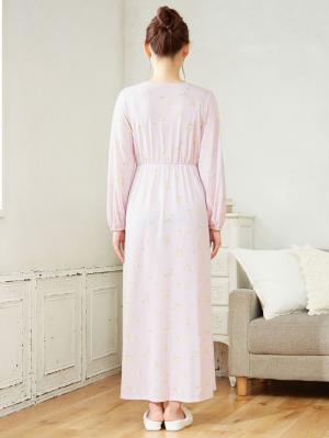 マタニティ パジャマ・ルームウェア|カップ付カシュクール長袖ロングワンピース