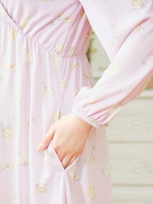 マタニティ パジャマ・ルームウェア|カップ付カシュクール長袖ロングワンピース