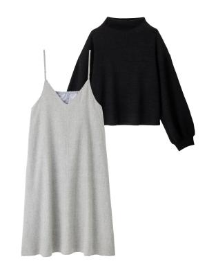 【セット】2WAYボトルネックニットソートップス＆ツイードキャミワンピース　マタニティ・授乳服【出産後も長く使える】 29767