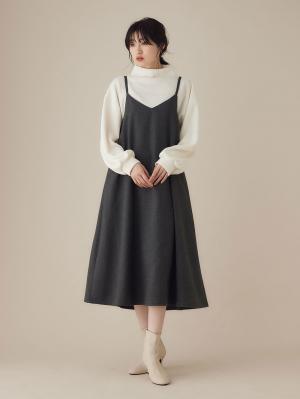 マタニティ ワンピース|【セット】2WAYボトルネックニットソートップス&ツイードキャミワンピース マタニティ・授乳服【出産後も長く使える】