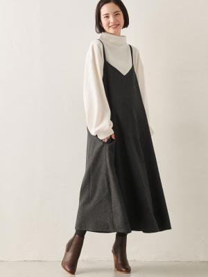マタニティ ワンピース|【セット】2WAYボトルネックニットソートップス&ツイードキャミワンピース マタニティ・授乳服【出産後も長く使える】