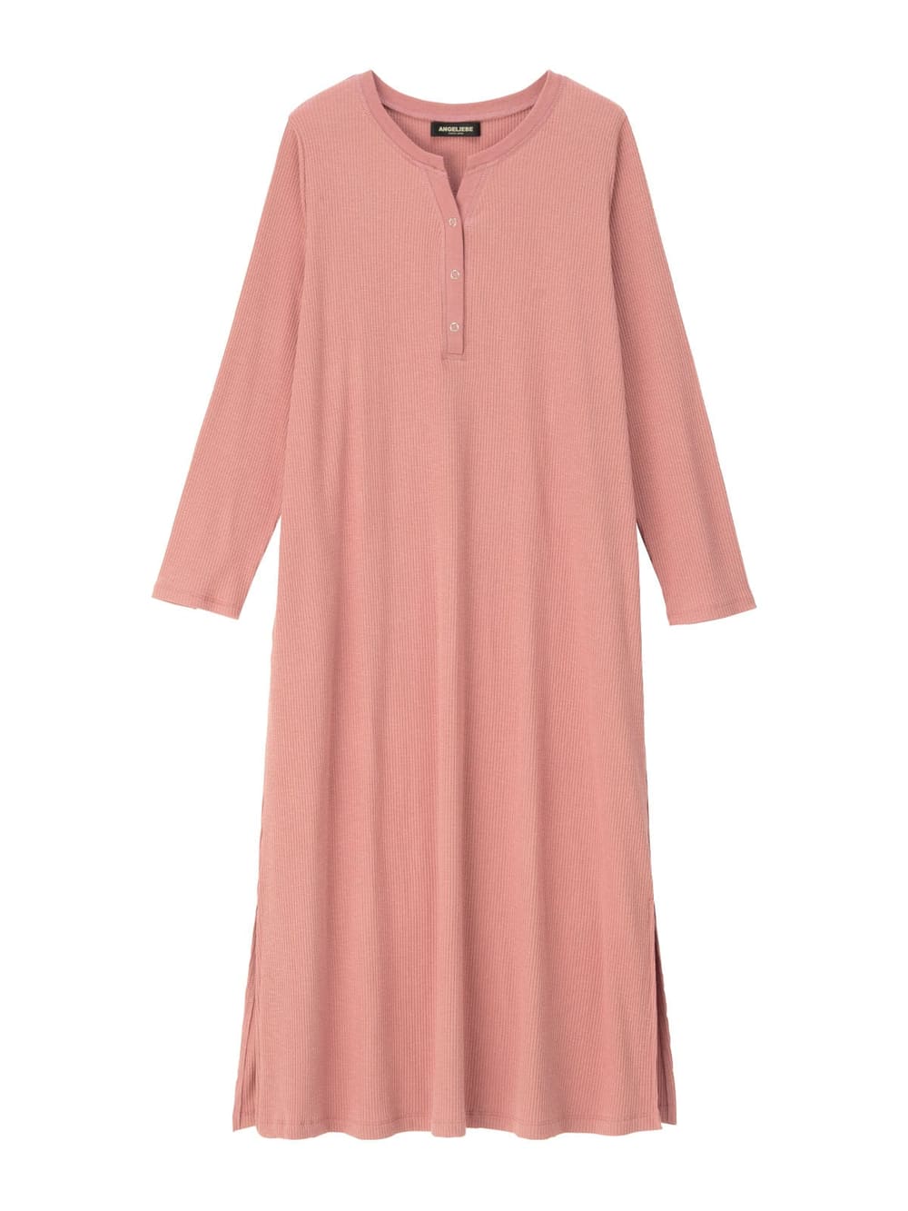 マタニティ ワンピース|【親子コーデ可】リブヘンリーネックロングワンピース　マタニティ・授乳服【出産後も長く使える】|モーヴピンク