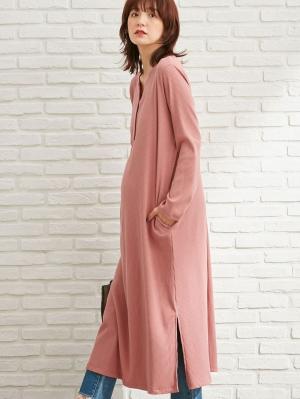 【親子コーデ可】リブヘンリーネックロングワンピース　マタニティ・授乳服【出産後も長く使える】29769