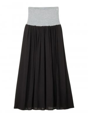 マタニティ スカート|【授乳口付】ラウンドヘムロンT&【産前産後】レーヨンギャザースカート【出産後も長く使える】|ベージュ×ブラック