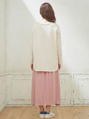 マタニティ スカート|【授乳口付】ラウンドヘムロンT&【産前産後】レーヨンギャザースカート【出産後も長く使える】