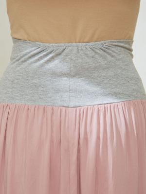 マタニティ スカート|【授乳口付】ラウンドヘムロンT&【産前産後】レーヨンギャザースカート【出産後も長く使える】