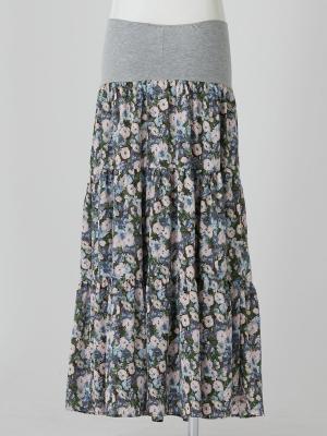 マタニティ スカート|【産前産後対応】花柄ティアードスカート【出産後も長く使える】